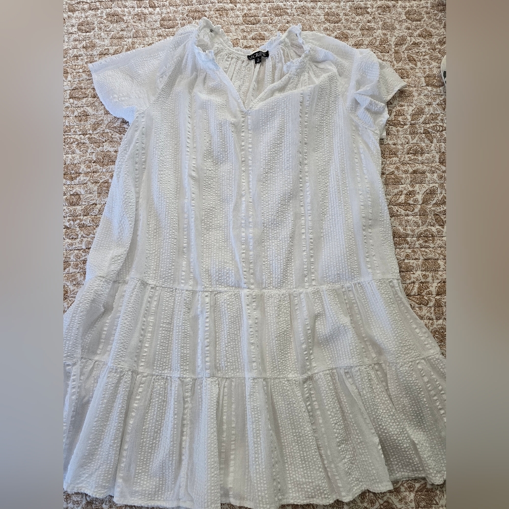 J Crew White Tiered Dress With Slip, XL